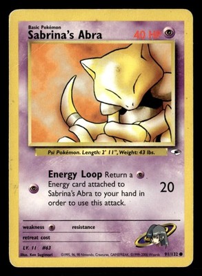 Sabrina's Abra Common Unlimited Gym Heroes 091/132 HP Pokémon TCG