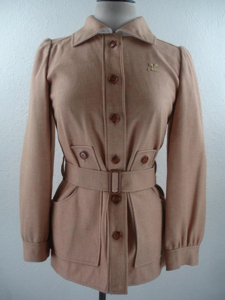 Mujer De Colección Años 60 Courreges París Francia Tostado 3 Piezas Traje Chaqueta Falda Pantalones Lana Foto 2 de 4