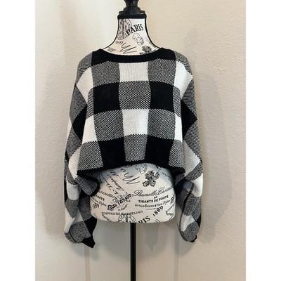 Fashion Nova Monochrome Checkered Crop Sweater Size Medium