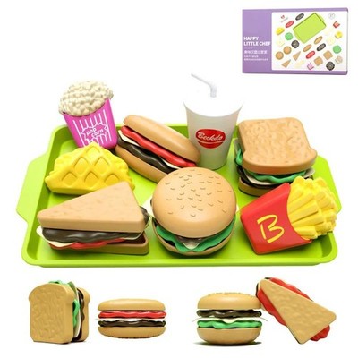 Kids Hamburger Pretend Play Cooking Toy Set Mini Simulation Food Kitchen Game