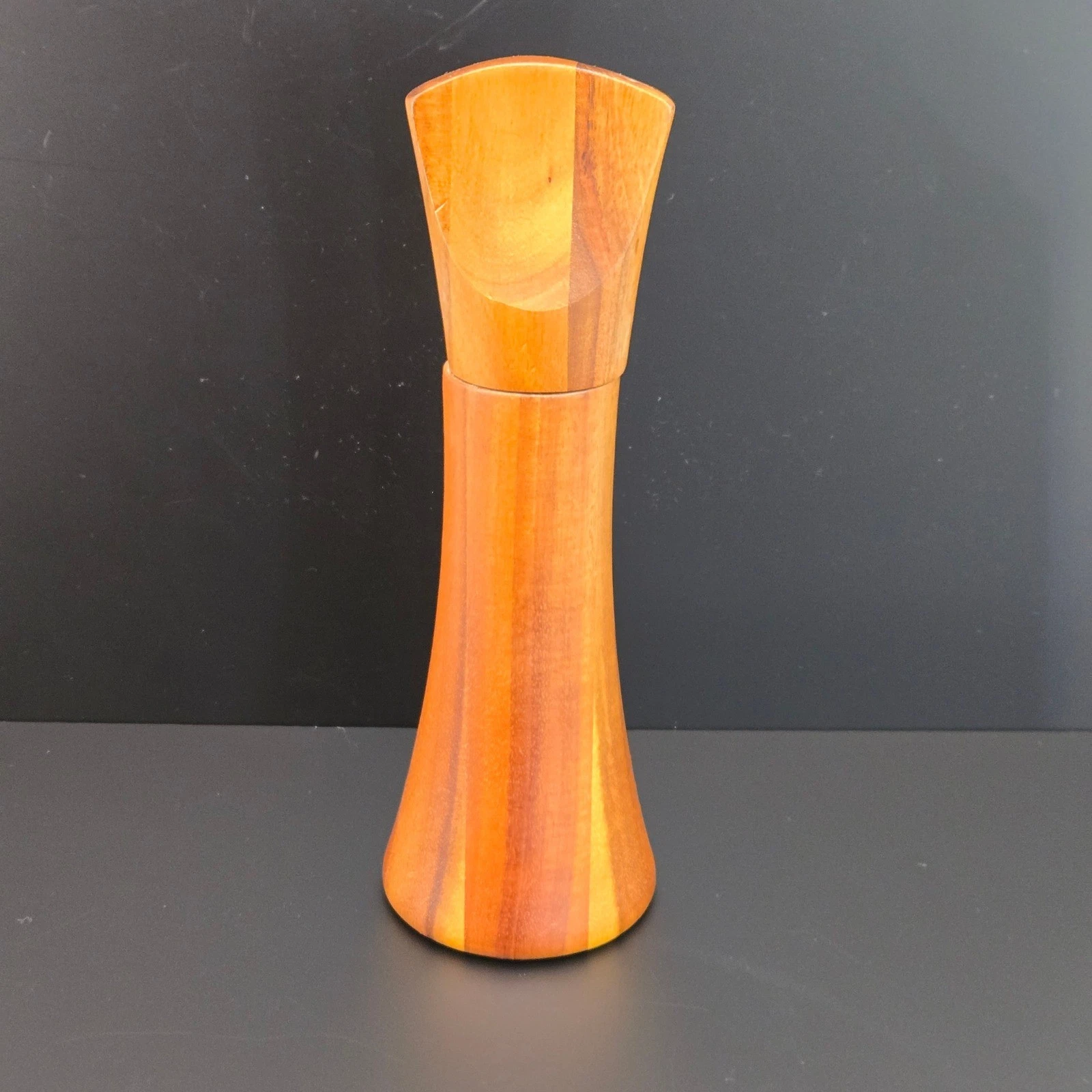 Nambe Wood Pepper Mill Grinder 10 Inch Tall Mid Century Modern Sculptural Brown