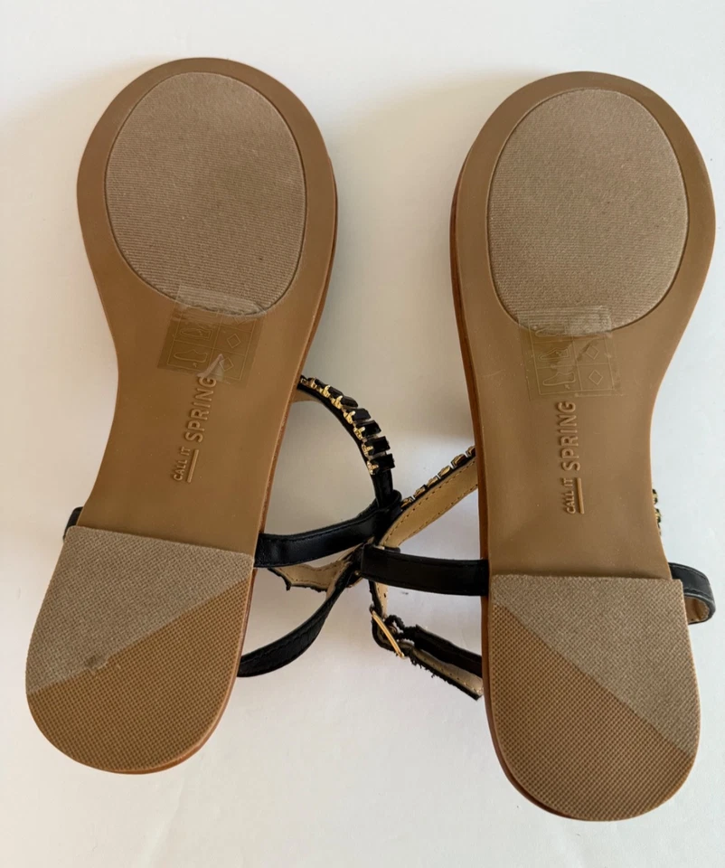 Call It Spring Thong Sandals Womens 9 Black Rhinestone Embellished Studs New - Image 4 of 4