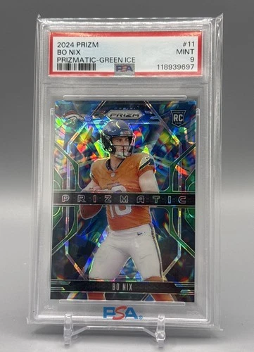 24 Panini Prizm - Prizmatic Bo Nix #11 Green Ice Prizm (RC) PSA 9