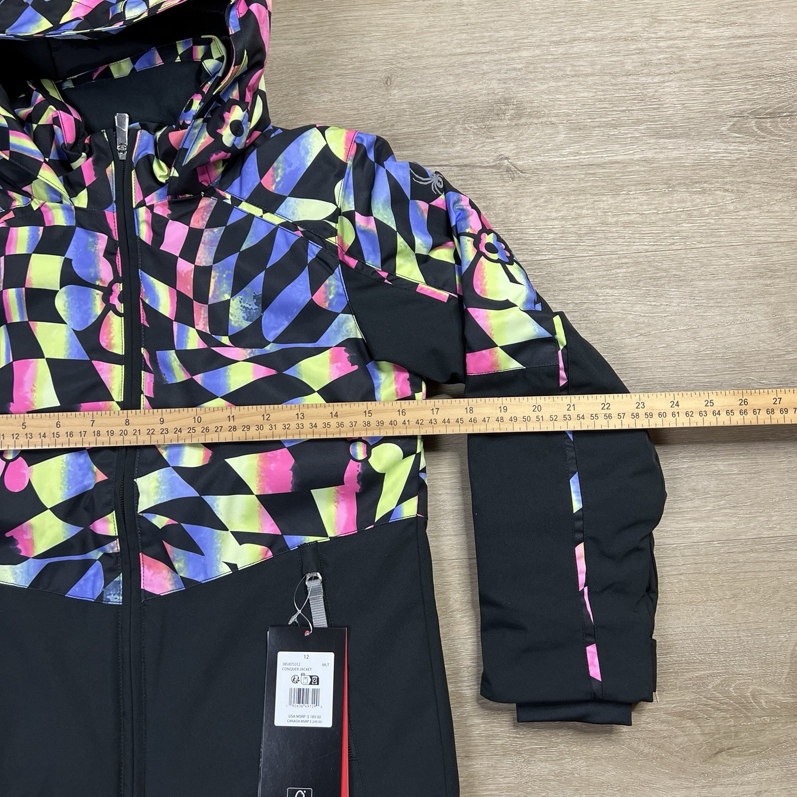 Spyder Conquer Jacket Ski Snow Full Zip Hooded Geometric Girls Youth Size 12 NWT