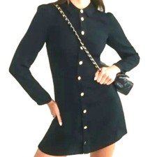 Reformation Black Hugh Long Sleeve Gold Button Up Mini Dress Size 8