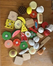 Wooden Wood Play Pretend Food Kids Kitchen Toy Eggs Sandwich Fruit Milk Lot 38