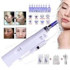 Facial Skin Lifting Mesotherapy Gun w/ 10-30Pcs Pin Replacement Cartridges Set