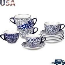 Decorative Ceramic Coffee Cups W/ Matching Saucers Espresso Latte Tea Gifts New