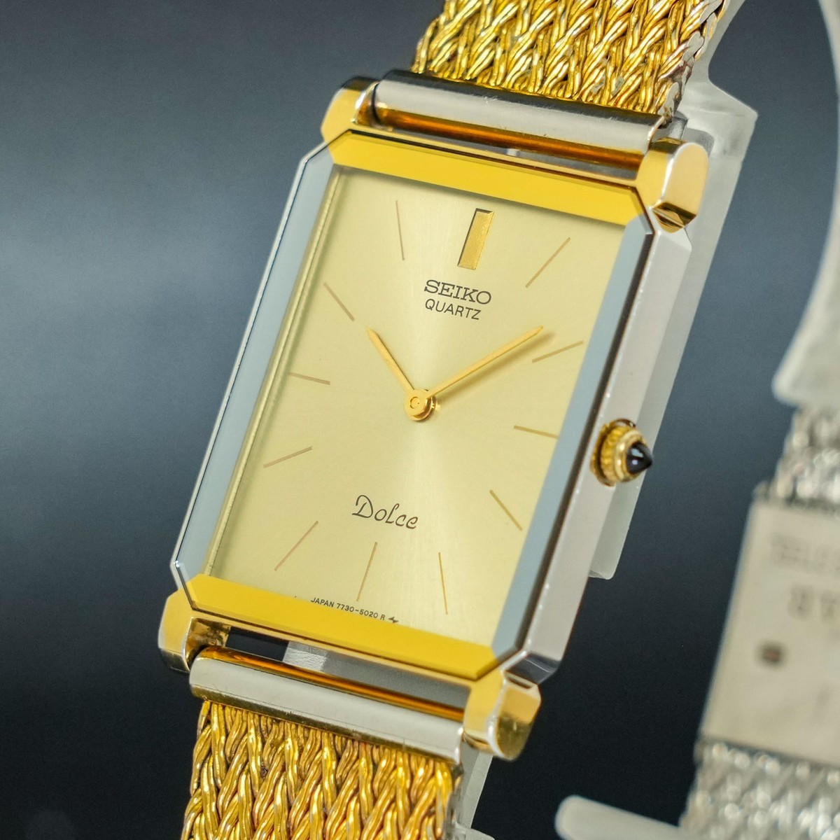 Vintage 1985 [MINT] SEIKO Dolce 7730-5020 Silver Square Gold Tank