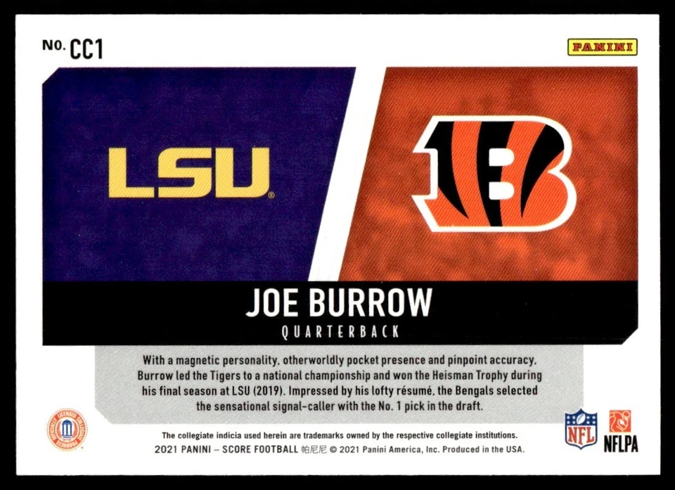 2021 Score Collegiate Champions Joe Burrow Cincinnati Bengals/LSU Tigers #CC1 - Image 2 of 2