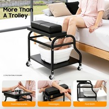 Foot Bath Spa Trolley Cart Manicure Foot Rest Cart w/ 4 Wheels+2 Shelves Black