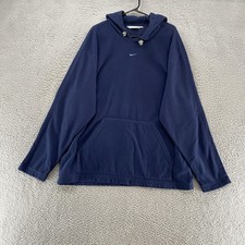 VTG Nike Center Swoosh Hoodie Mens XL Navy Blue Fleece Pullover Logo Sweatshirt