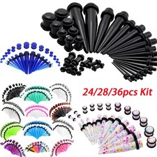 24-36PCS Ear Stretching Kit 14G-00G Acrylic Tapers Plugs Tunnels Gauges Set