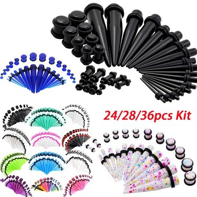 24-36PCS Ear Stretching Kit 14G-00G Acrylic Tapers Plugs Tunnels Gauges Set
