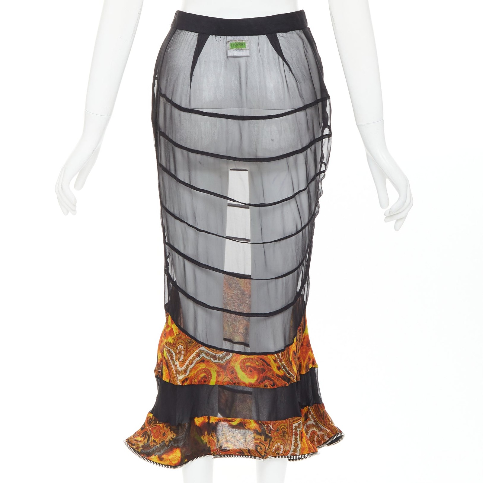 rare GIVENCHY Tisci black mulberry silk sheer baroque flame zipper skirt thumbnail 5