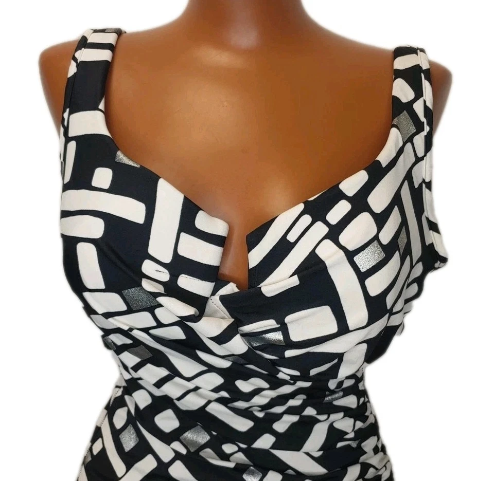 Traje de baño Miraclesuit mujer talla 16W negro con forma geométrica con aros vintage EE. UU. Foto 3 de 4