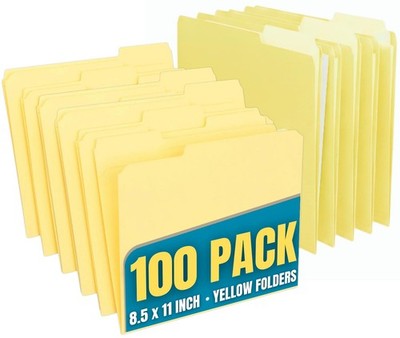 1InTheOffice Yellow File Folders Letter Size, File Folders with Tabs, Filling...