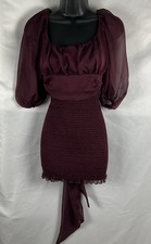 Lucy In The Sky LA Women’s Small  Burgundy Tie Back Smocked Skirt Mini Dress