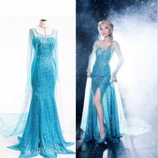 Halloween Adult Womens Frozen Snow Queen Elsa Costume Cosplay Gown Fancy Dress