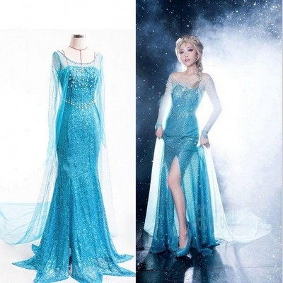 Halloween Erwachsene Damen Frozen Schneekönigin Elsa Kostüm Cosplay Kleid Kostüm