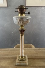 Ancienne Grande Lampe À Pétrole En Marbre Et Bronze XIX eme Siècle