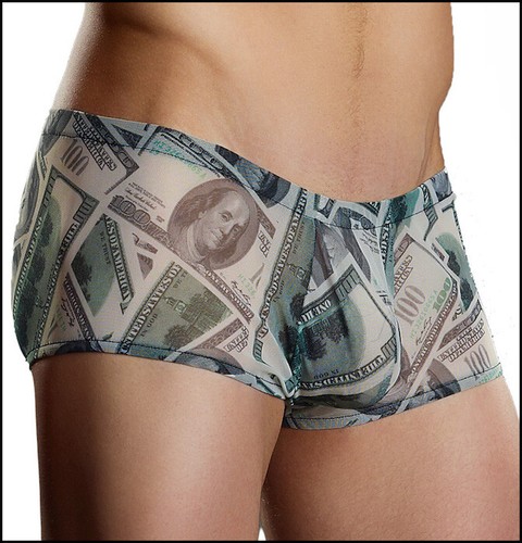 Sheer Benjamins $100 Bill Print Sheer Shorts Made in USA Men's Lingerie # 145203 - Picture 3 of 5