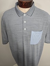 Puma Mens XXL 2XL Blue White Striped Short Sleeve Golf Polo Shirt Pocket