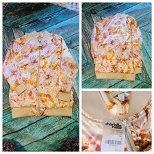 Charlotte Russe Nwt Size L Coral Orange Pink Peach Floral Bomber Zip Up Jacket