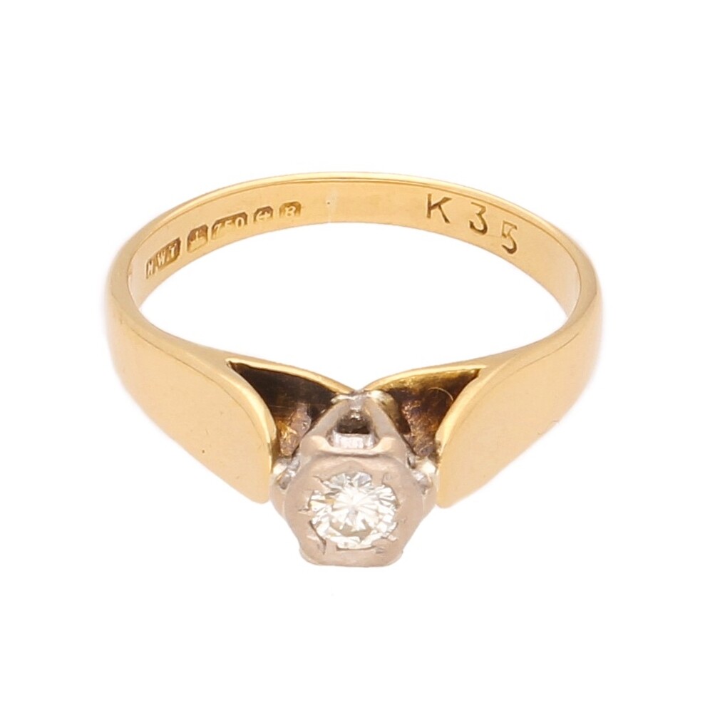 18Carat Yellow Gold 0.10ct Diamond Solitaire Ring (Size H) 4x5mm Head