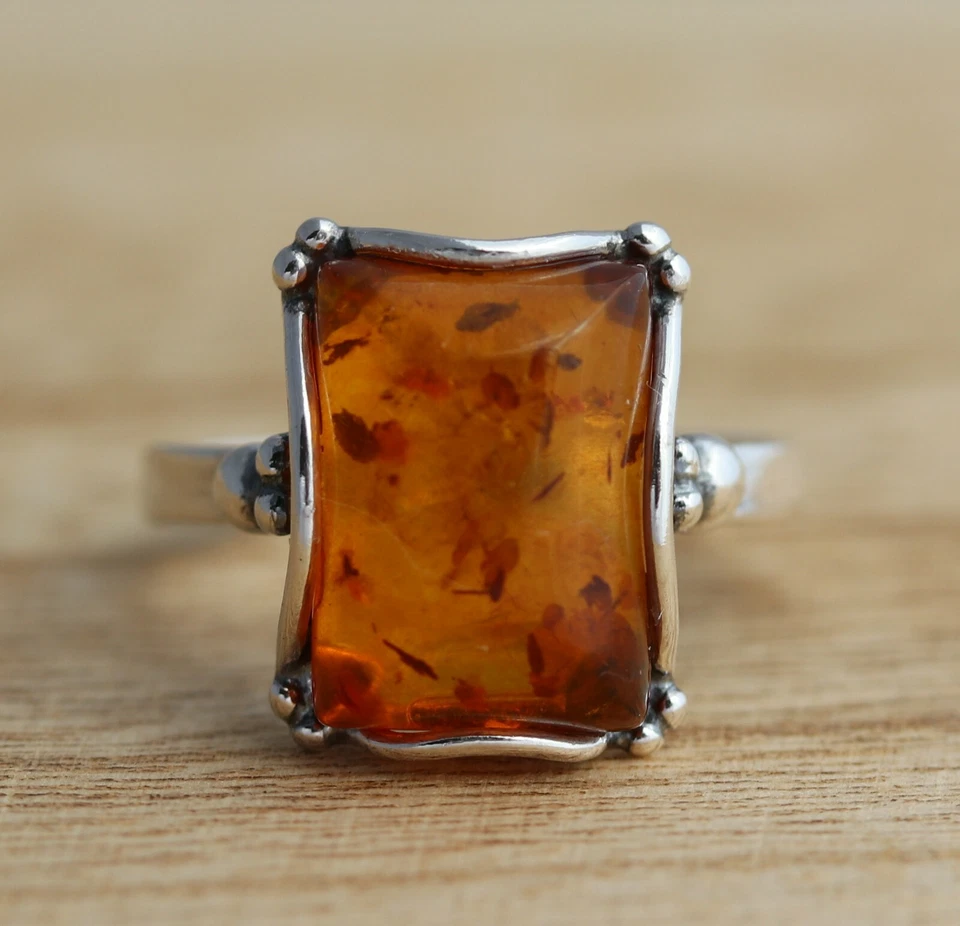 Rectangular Cognac Baltic Amber 925 Sterling Silver Ring Amber Jewellery Boxed - Image 2 of 4