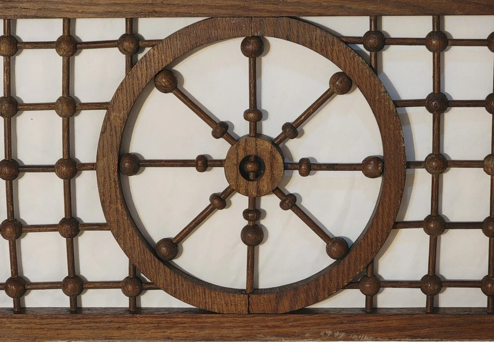 Victorian Arts & Crafts Period Antique Stick and Ball Oak Window Valance - Image 2 of 4