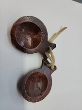 Vintage Brown Wooden Hand Painted Castanet Spanish Musical Hand Instrument 
