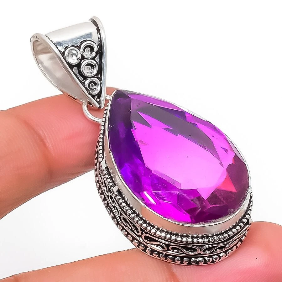 VETEMENTS Ciondolo gioiello in argento sterling 925 fatto a mano con pietra preziosa rubillite rosa 1 97"