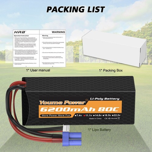2pcs 11.1V 6200mAh 3S LiPo Battery Hard case EC5 for RC Arrma Car Truck Buggy - Picture 6 of 6