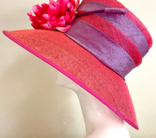 Coral Pink & Purple Designer Millinery by Hat Couture Wedding Bridal Races Hat