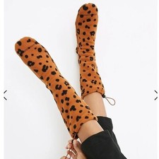 Madewell fleece drawsting slipper socks leopard tan size M/L