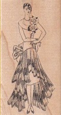 Lady in Scarf Dress 2 x 3 1/2" Rubber Stamp, Woman Stamp, People Stamp