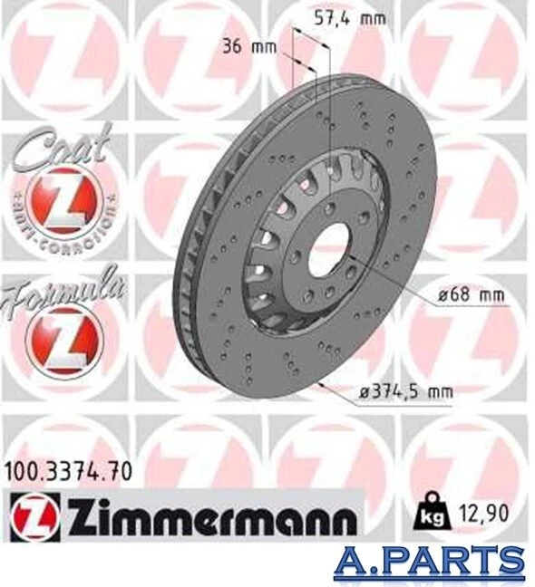 ZIMMERMANN BREMSENSATZ WK GELOCHT 375mm VORNE AUDI A4 A5 A6 A7 Q5 Q7 Q8 ETRON VW - Bild 2 von 3