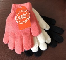 Wonder Nation Girls 3 Pack Magic Stretch Gloves One Size - Coral Off White Black