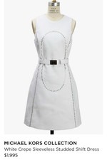 $1,995 Michael Kors Collection White Crepe Sleeveless Studded Shift Dress Size 6