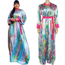 Women Satin Long Maxi Dress African Dashiki Dubai Abaya Muslim Kaftan Moroccan