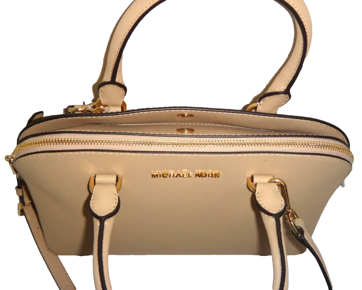 MICHAEL KORS MK Cindy LG Dome Satchel Bag Oyster Saffiano Leather