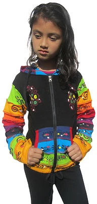 Filles Arc-en-Ciel Imprimé Capuche Hippie Bohémien Mignon Long Kids Noir Veste - Photo 1/4