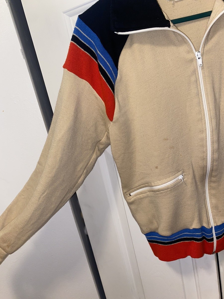 Vintage 70s Jogging Suit Top Zip Sweater Multicolor Nautical