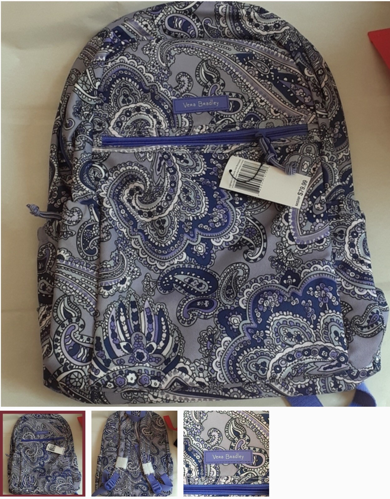 Vera Bradley Deep Night Paisley Lavender Back Pack