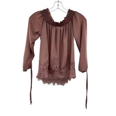 Moa Moa Women's Lace Trim Tie Sleeve Top Blush Size XS