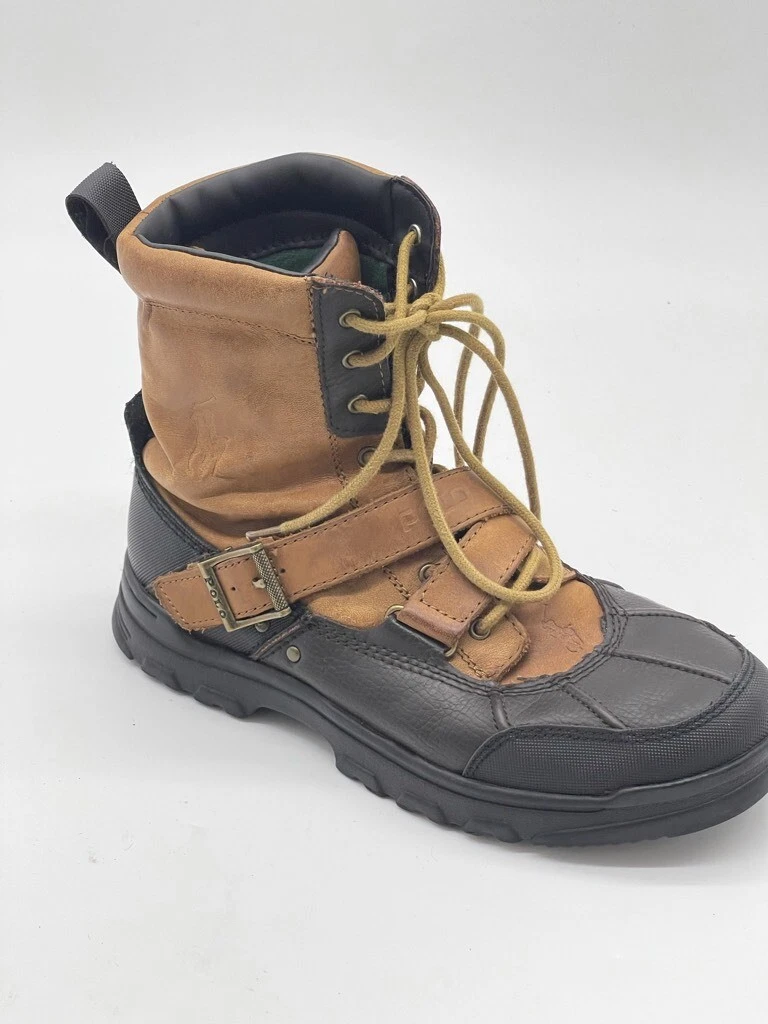 Polo Ralph Lauren Boys Duck Boots Brown Round Toe Lace Up Buckle 6