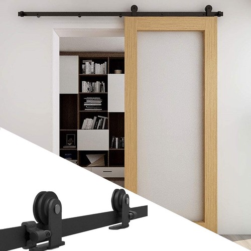 1.8/2M Top Mount Sliding Barn Door Hardware Kit For Single Wood Door Smoothly - Picture 11 of 18