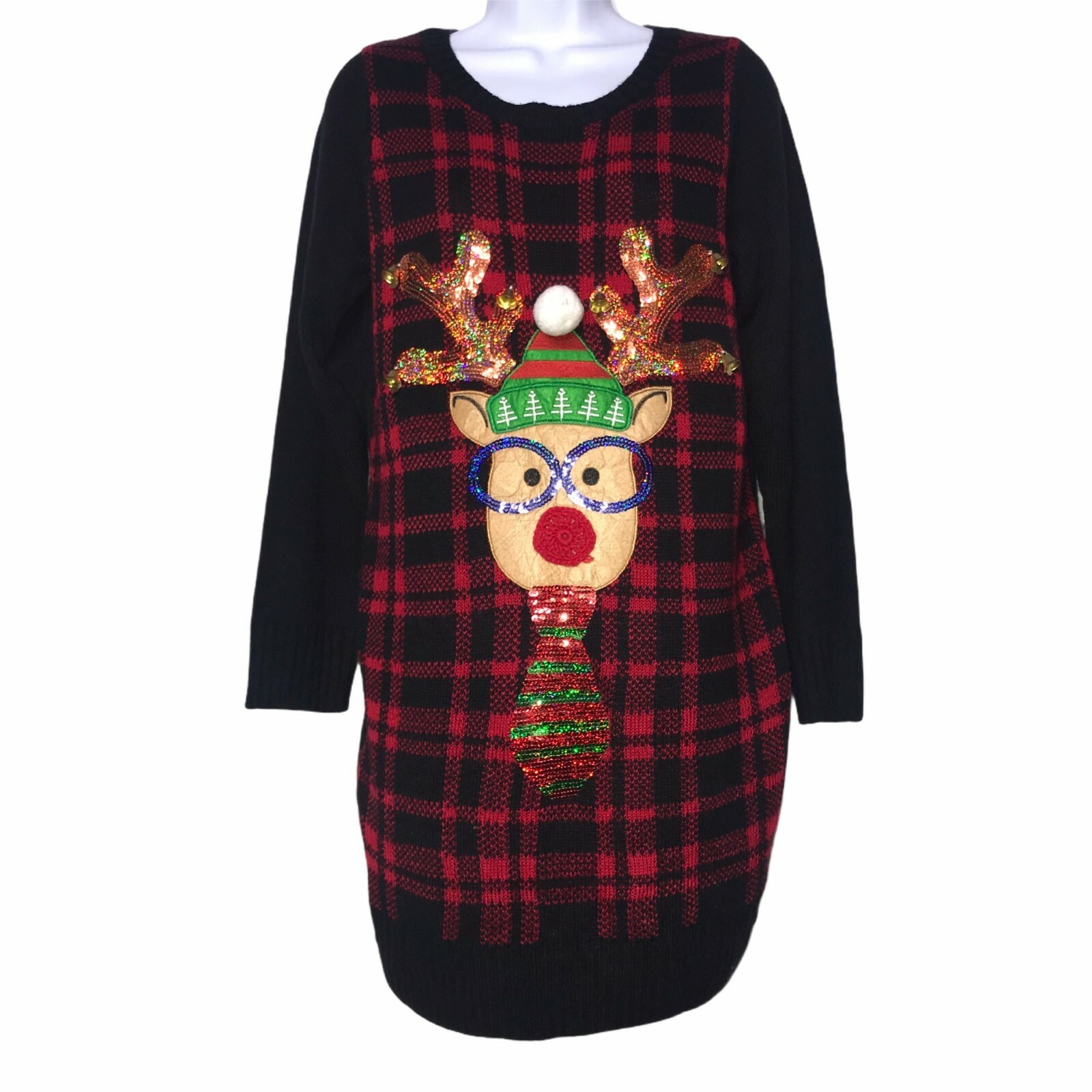 United States Sweaters Embellished Metallic Reindeer Glasses Belles Ugly Small