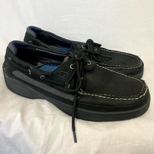 Sperry Top Sider Mens 10.5 M Black Nubuck Leather 2 Eye Boat Shoes Nautical